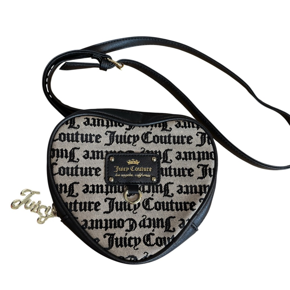 Juicy Couture Black and Cream Script Heart Shape Crossbody Bag